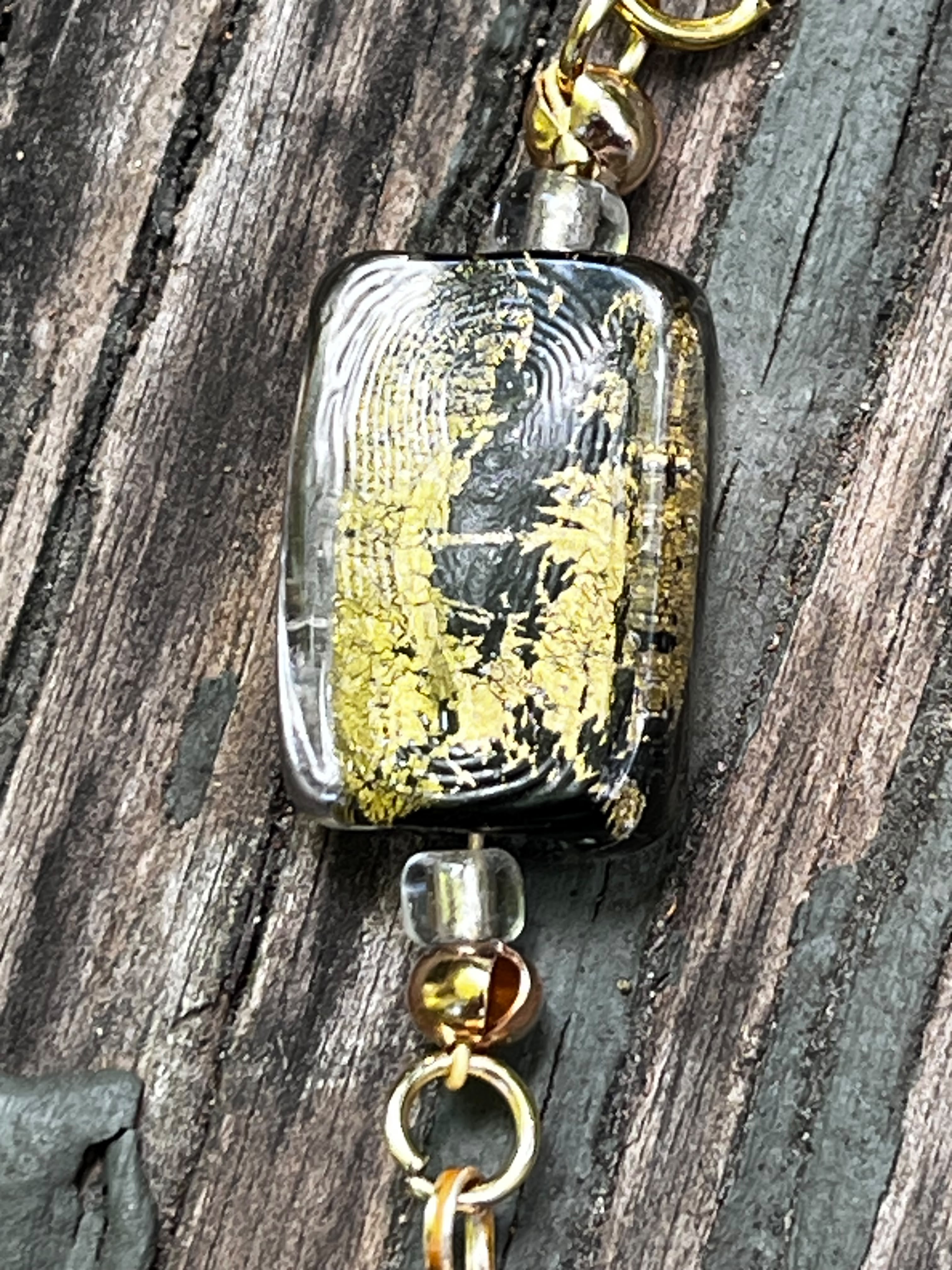 Midnight Gilt | Fossil Bull Shark Tooth & Gold Glass Necklace | Handmade Gift Jewelry