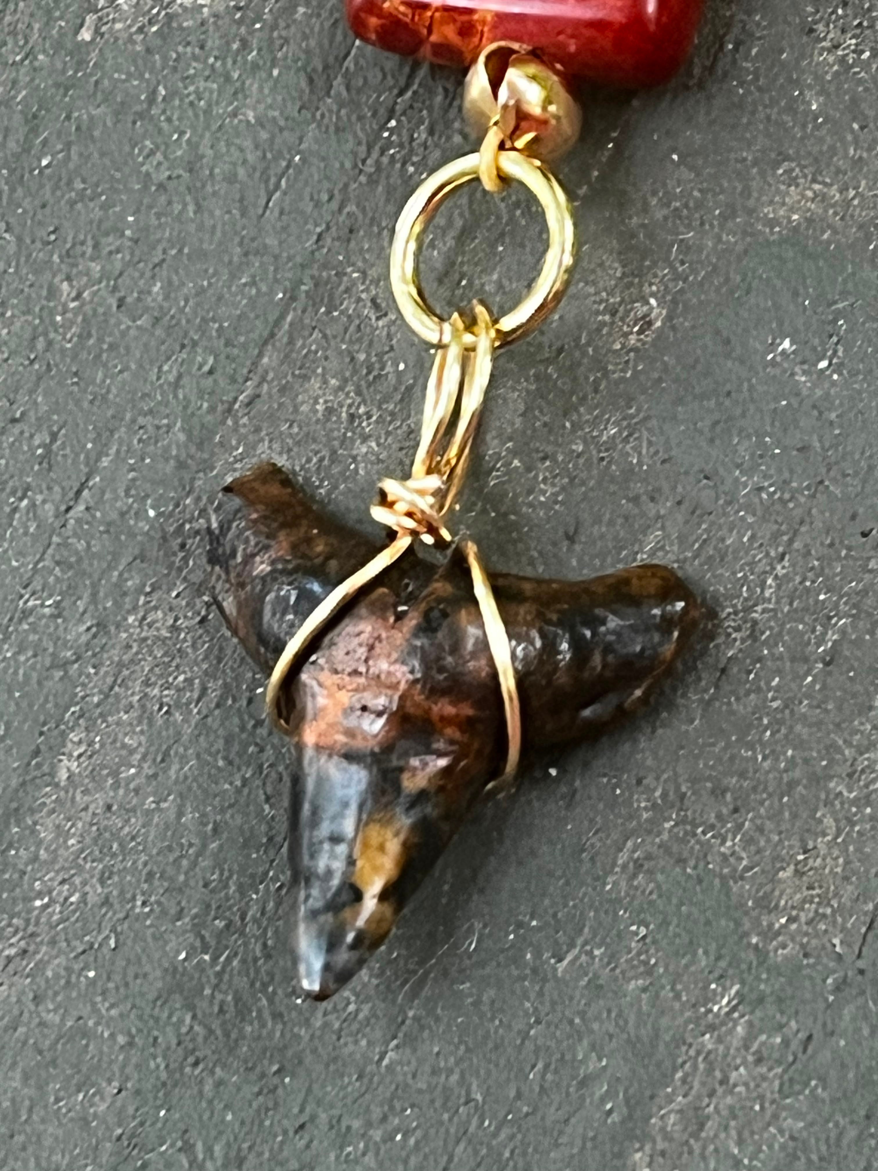 Rare Earth | Fossil Shark Tooth & Picasso Jasper Necklace | One of a Kind Gift Jewelry