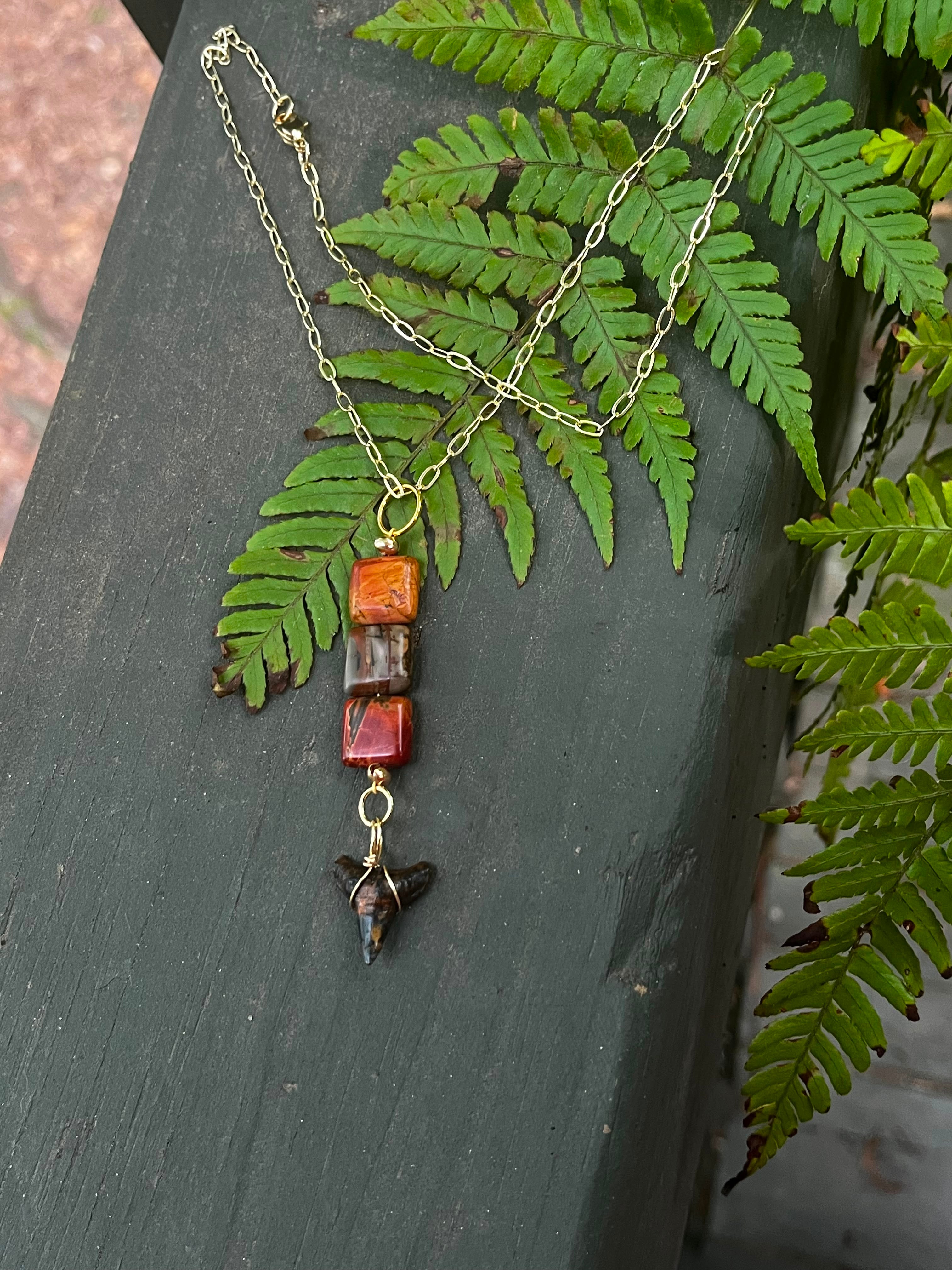 Rare Earth | Fossil Shark Tooth & Picasso Jasper Necklace | One of a Kind Gift Jewelry