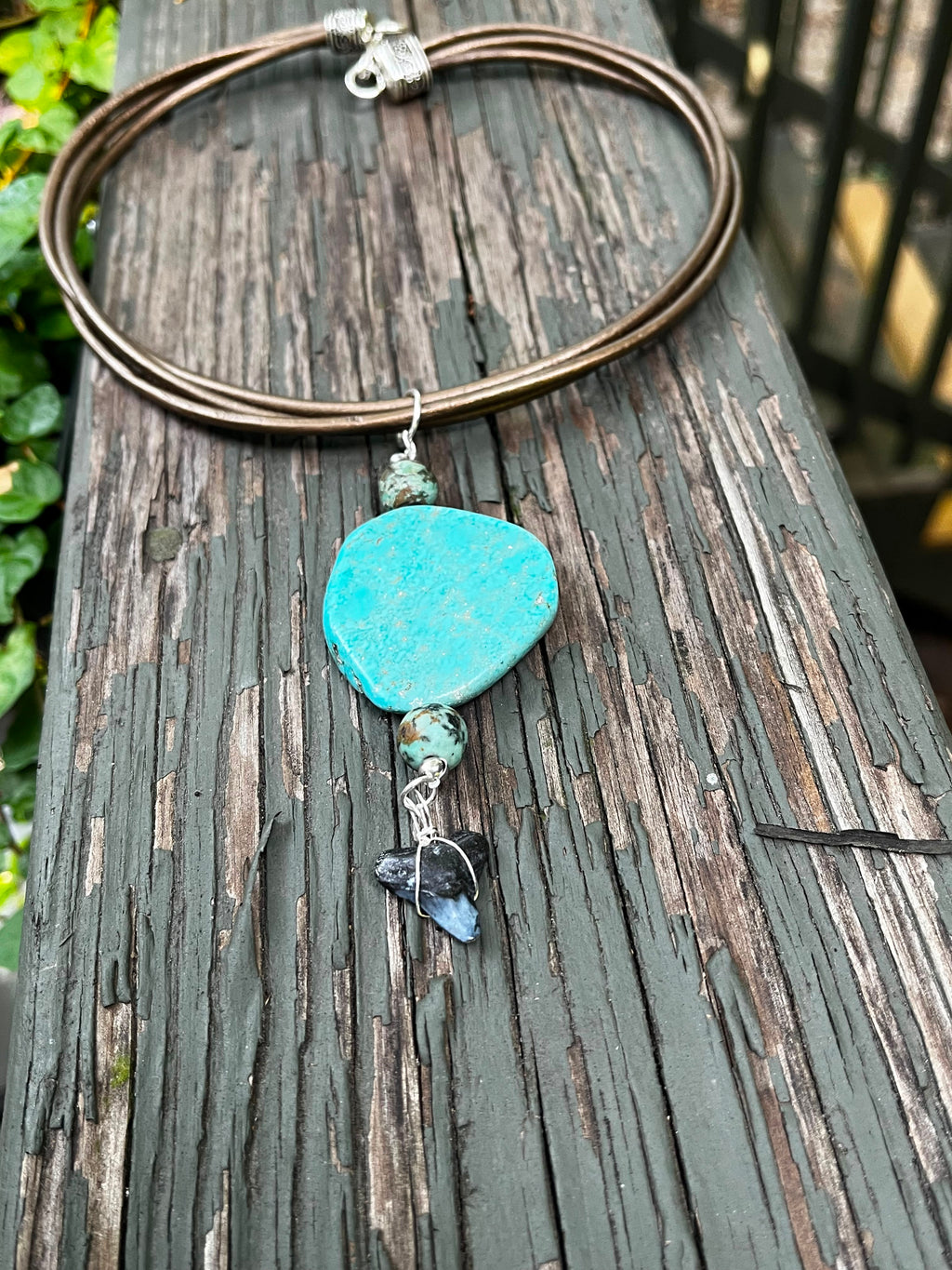 Rooted | Fossil Bull Shark Tooth & African Turquoise Leather Necklace | Handmade Gift for Her
