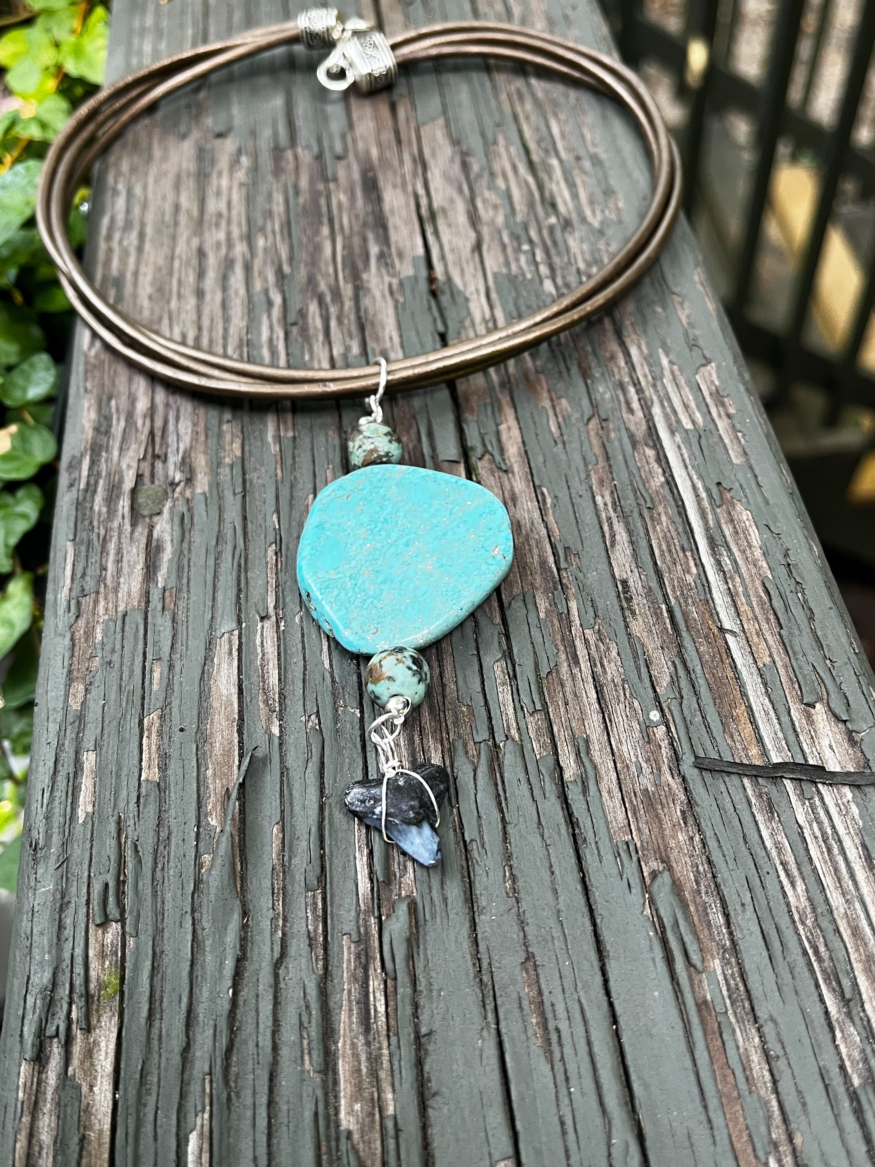 Rooted | Fossil Bull Shark Tooth & African Turquoise Leather Necklace | Handmade Gift for Her