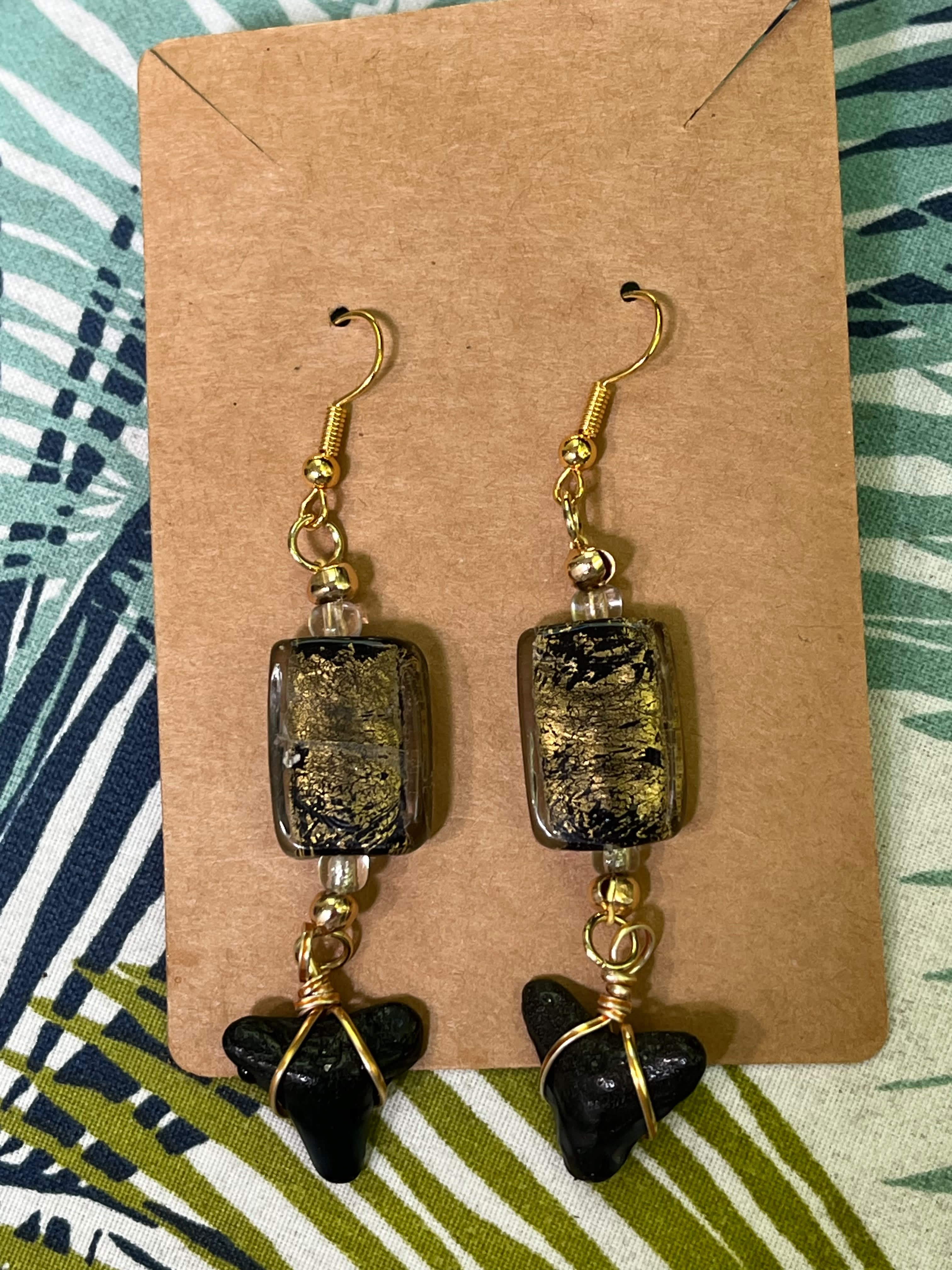 Gilded Ash | Gold-Painted Fossil Shark Tooth Earrings | Handmade Gift Jewelry