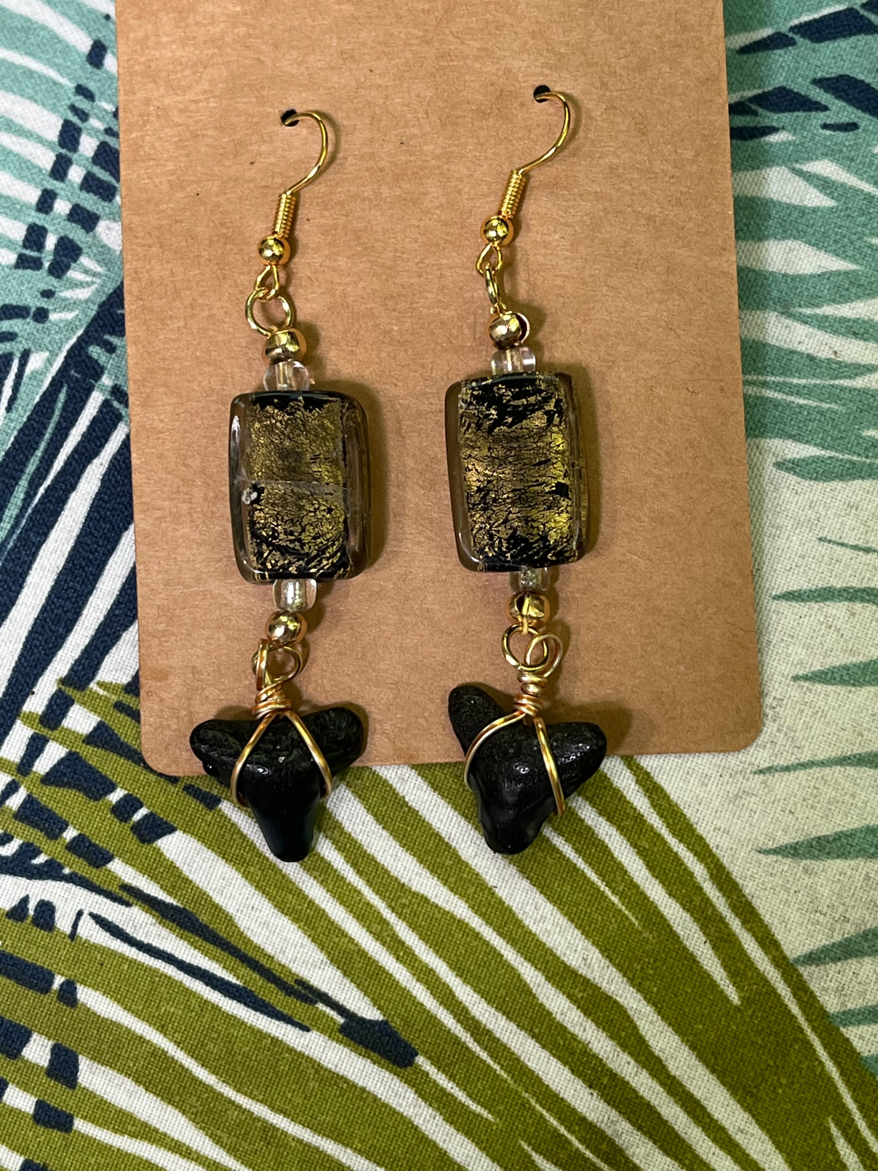 Gilded Ash | Gold-Painted Fossil Shark Tooth Earrings | Handmade Gift Jewelry