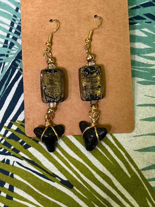 Gilded Ash | Gold-Painted Fossil Shark Tooth Earrings | Handmade Gift Jewelry