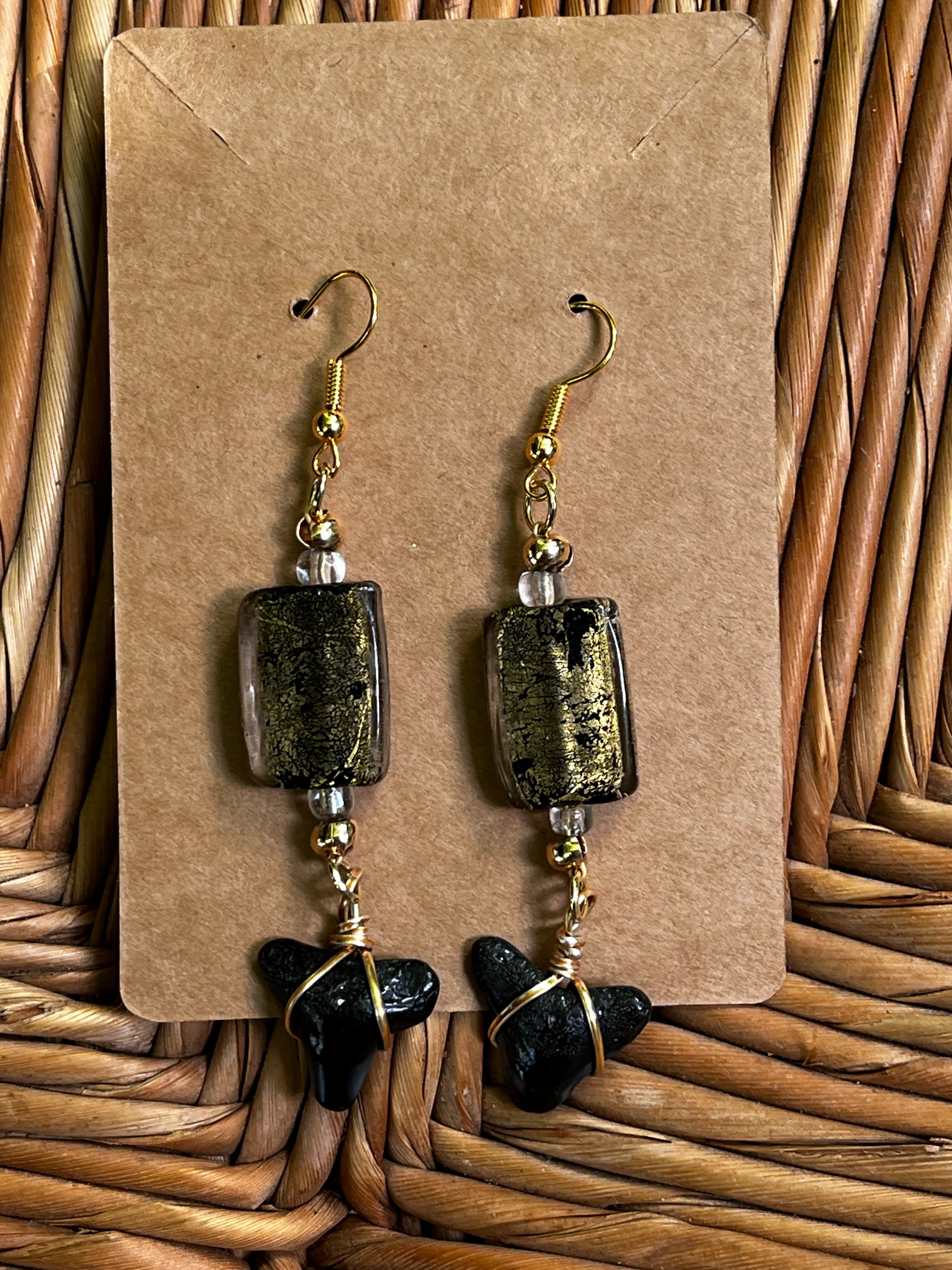 Gilded Ash | Gold-Painted Fossil Shark Tooth Earrings | Handmade Gift Jewelry