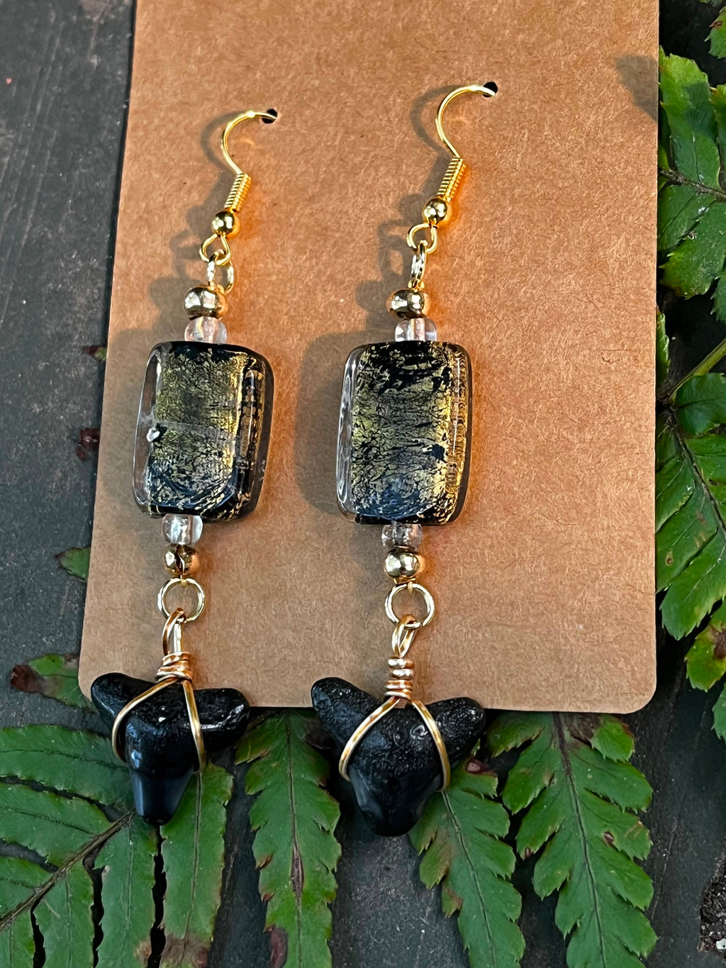 Gilded Ash | Gold-Painted Fossil Shark Tooth Earrings | Handmade Gift Jewelry