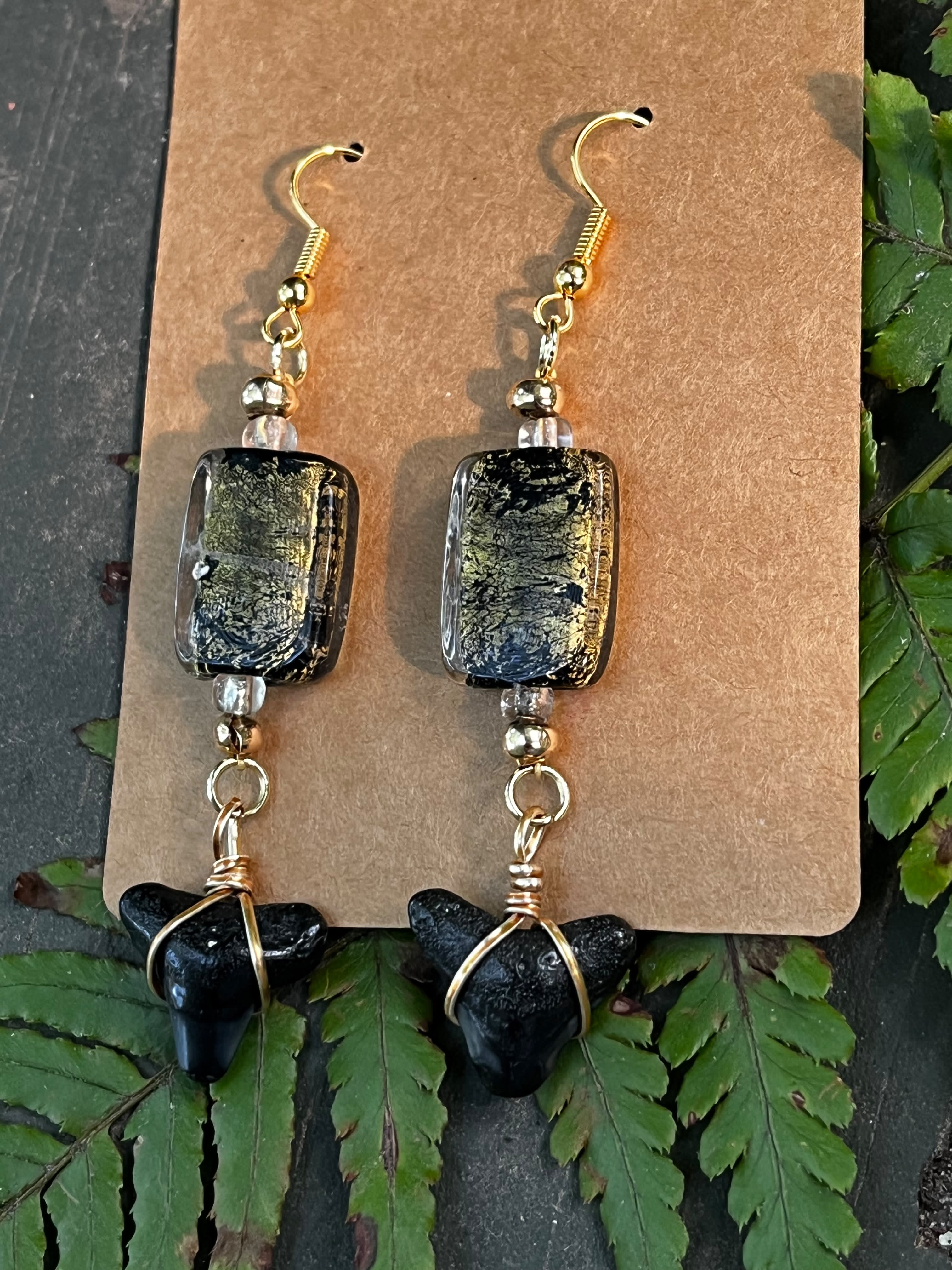 Gilded Ash | Gold-Painted Fossil Shark Tooth Earrings | Handmade Gift Jewelry