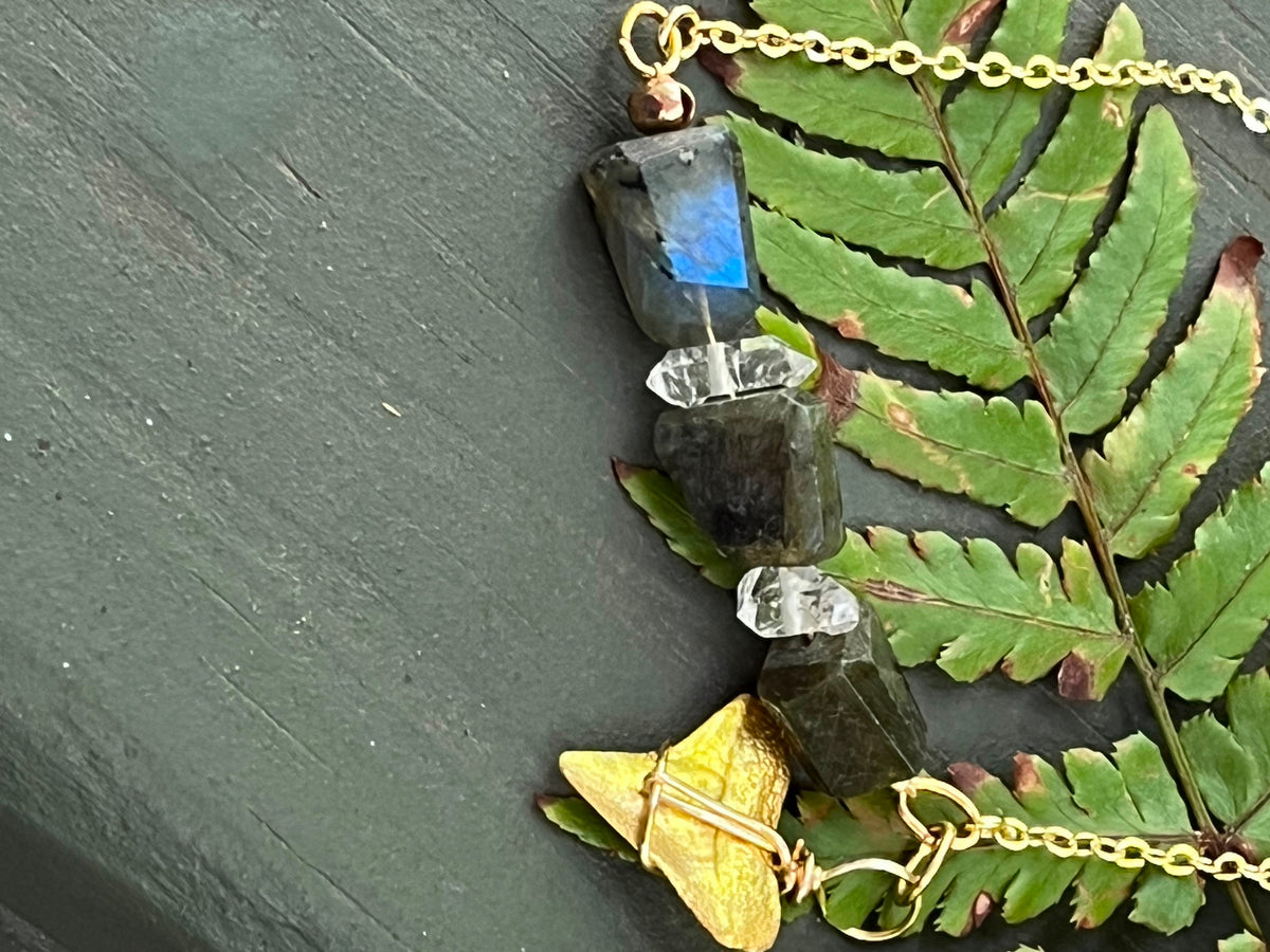 Labradorite Fossil Shark Tooth Bracelet Quartz Point Pendant