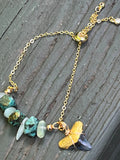 African Turquoise Fossil Shark Tooth Bracelet Gold Chain