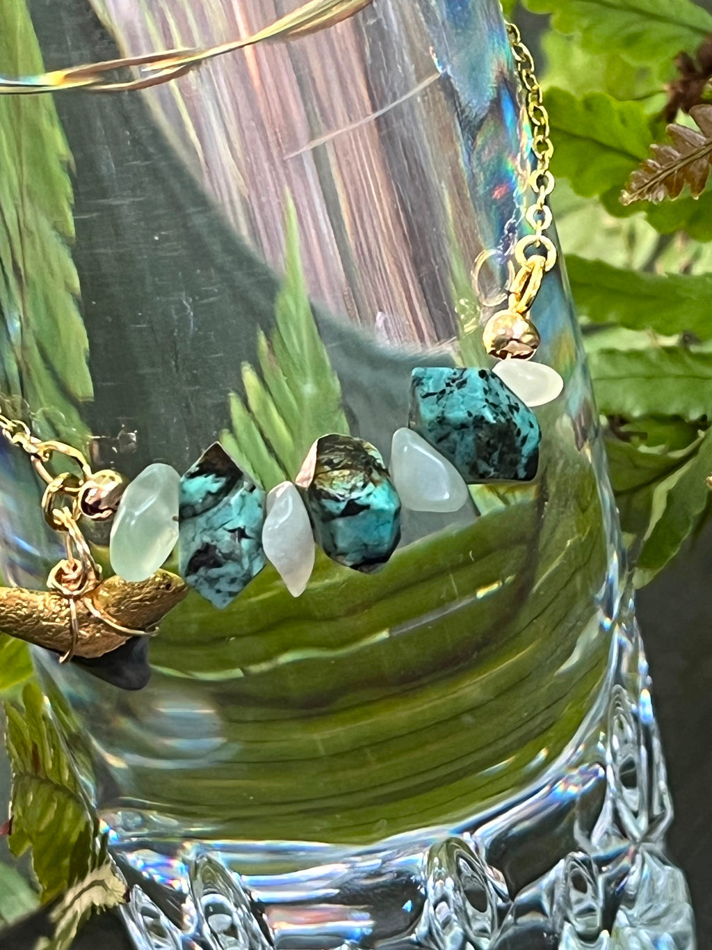 African Turquoise Fossil Shark Tooth Bracelet Gold Chain