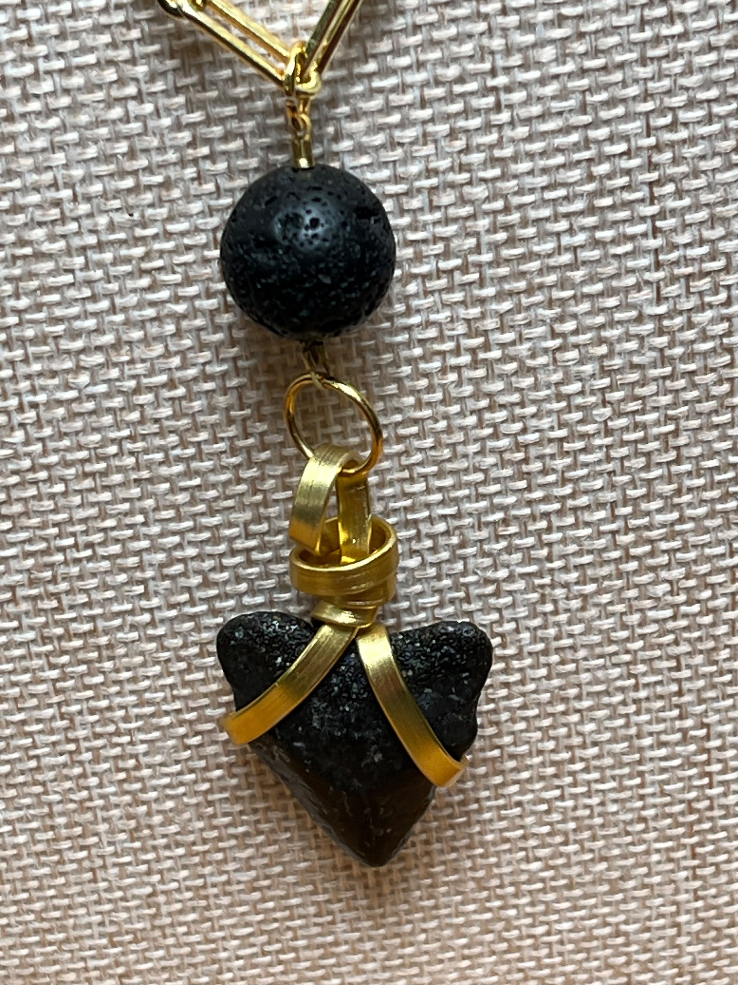 Ash & Ocean | Fossil Megalodon Tooth & Lava Rock Necklace | Handmade Gift Jewelry
