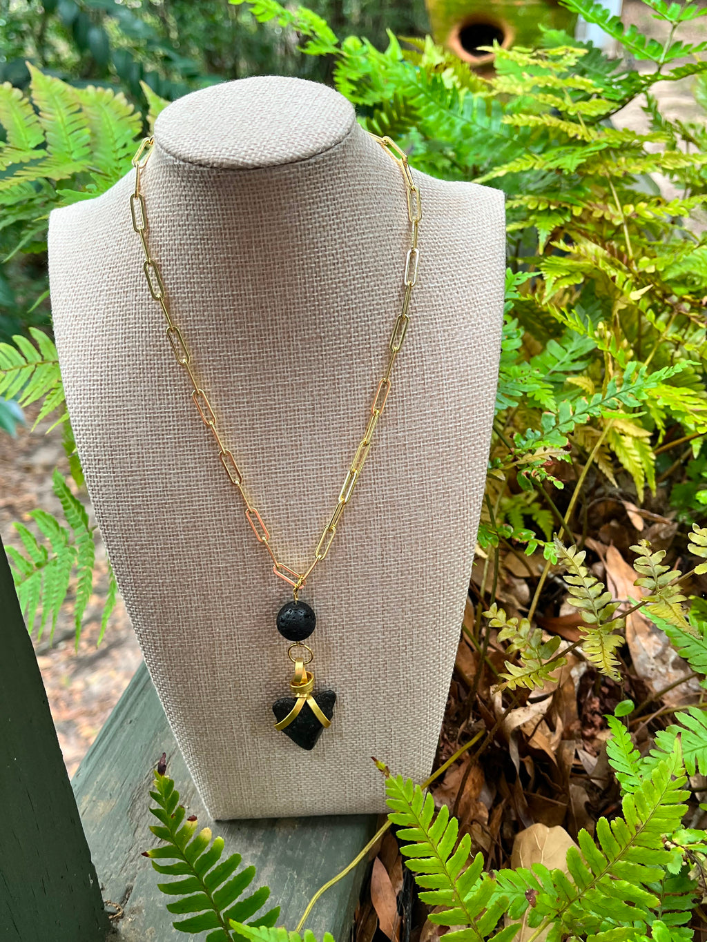 Ash & Ocean | Fossil Megalodon Tooth & Lava Rock Necklace | Handmade Gift Jewelry