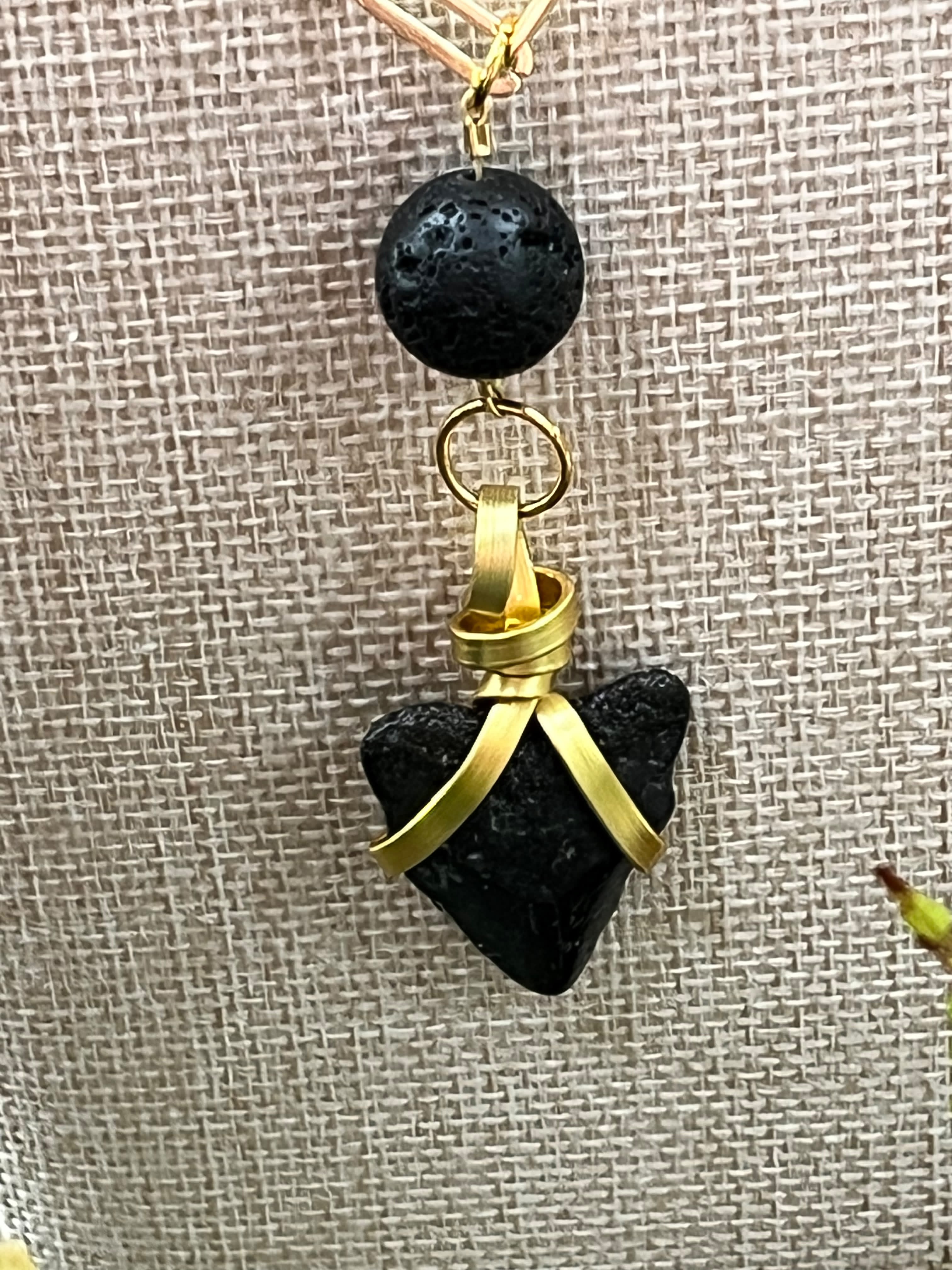 Ash & Ocean | Fossil Megalodon Tooth & Lava Rock Necklace | Handmade Gift Jewelry