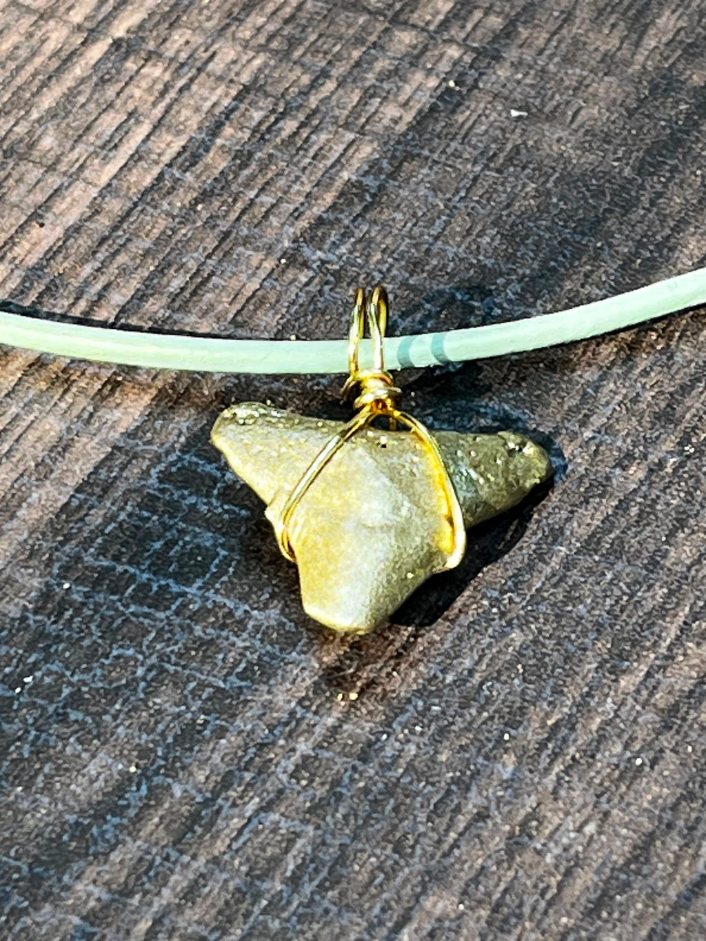 Fossil Shark Tooth Necklace on Turquoise Leather Cord | Handmade Gift Jewelry