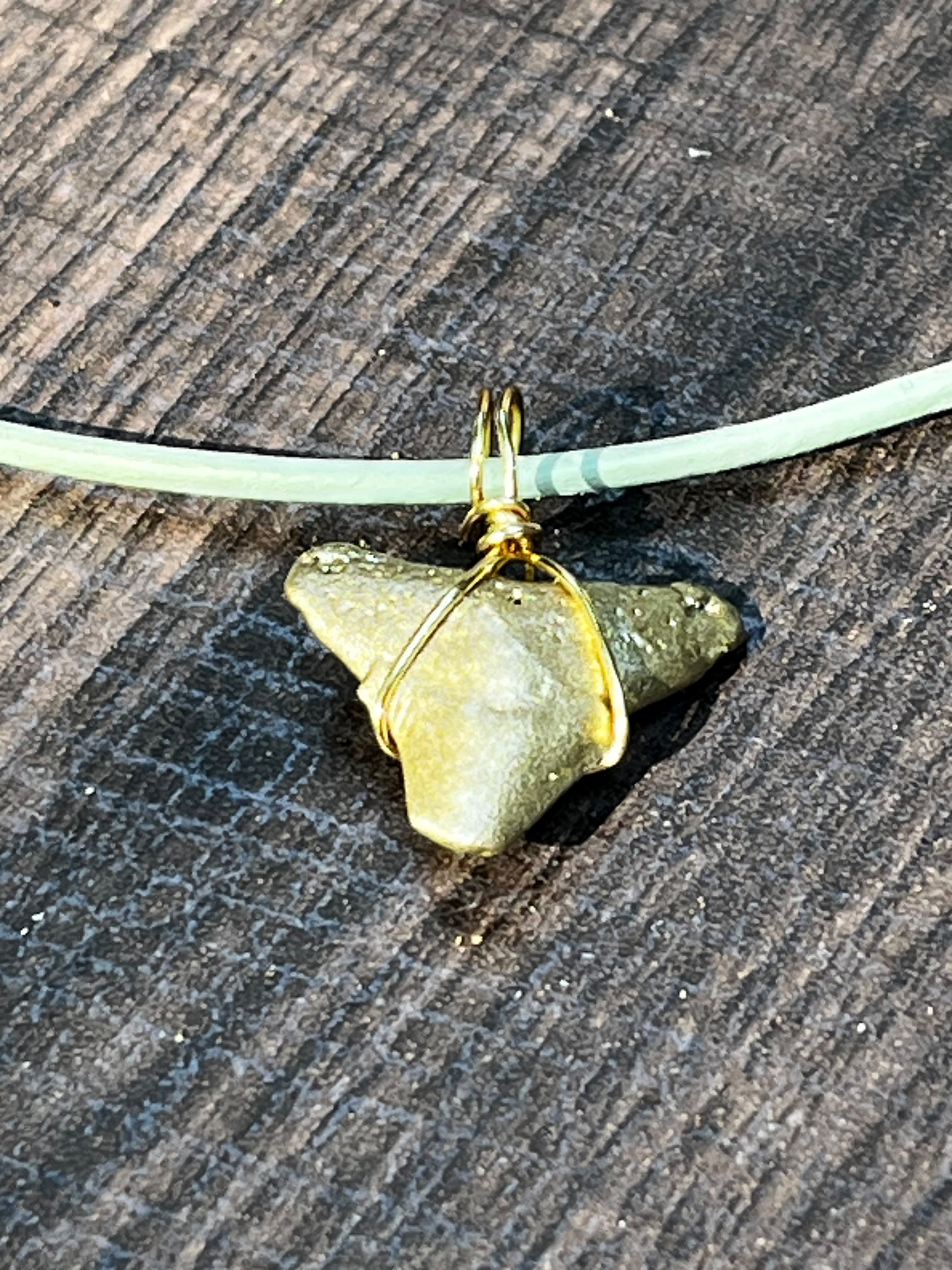 Fossil Shark Tooth Necklace on Turquoise Leather Cord | Handmade Gift Jewelry