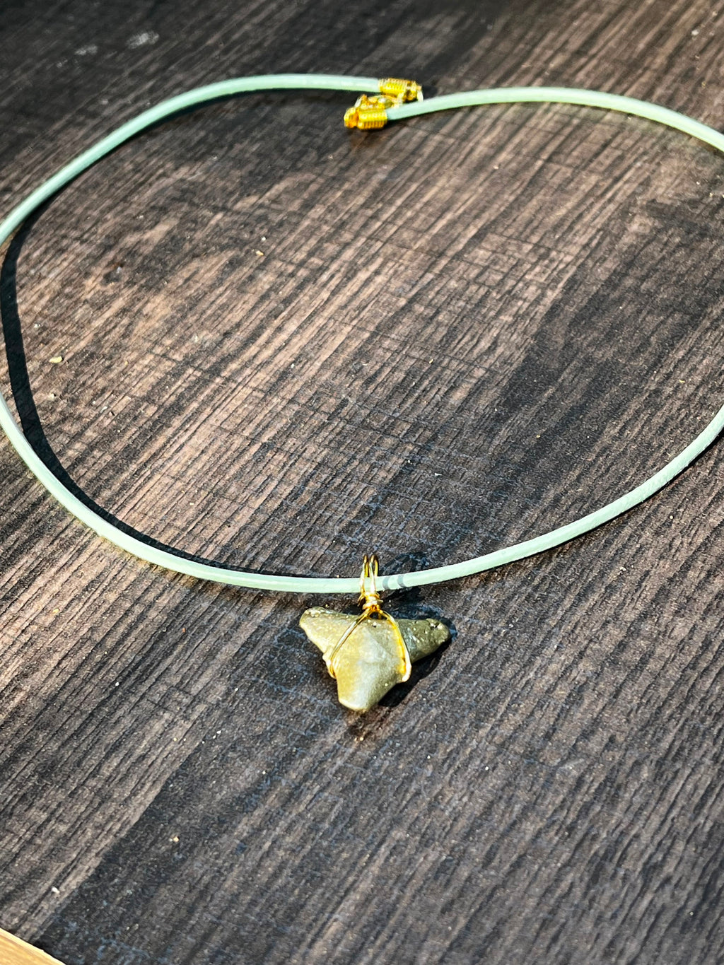 Fossil Shark Tooth Necklace on Turquoise Leather Cord | Handmade Gift Jewelry