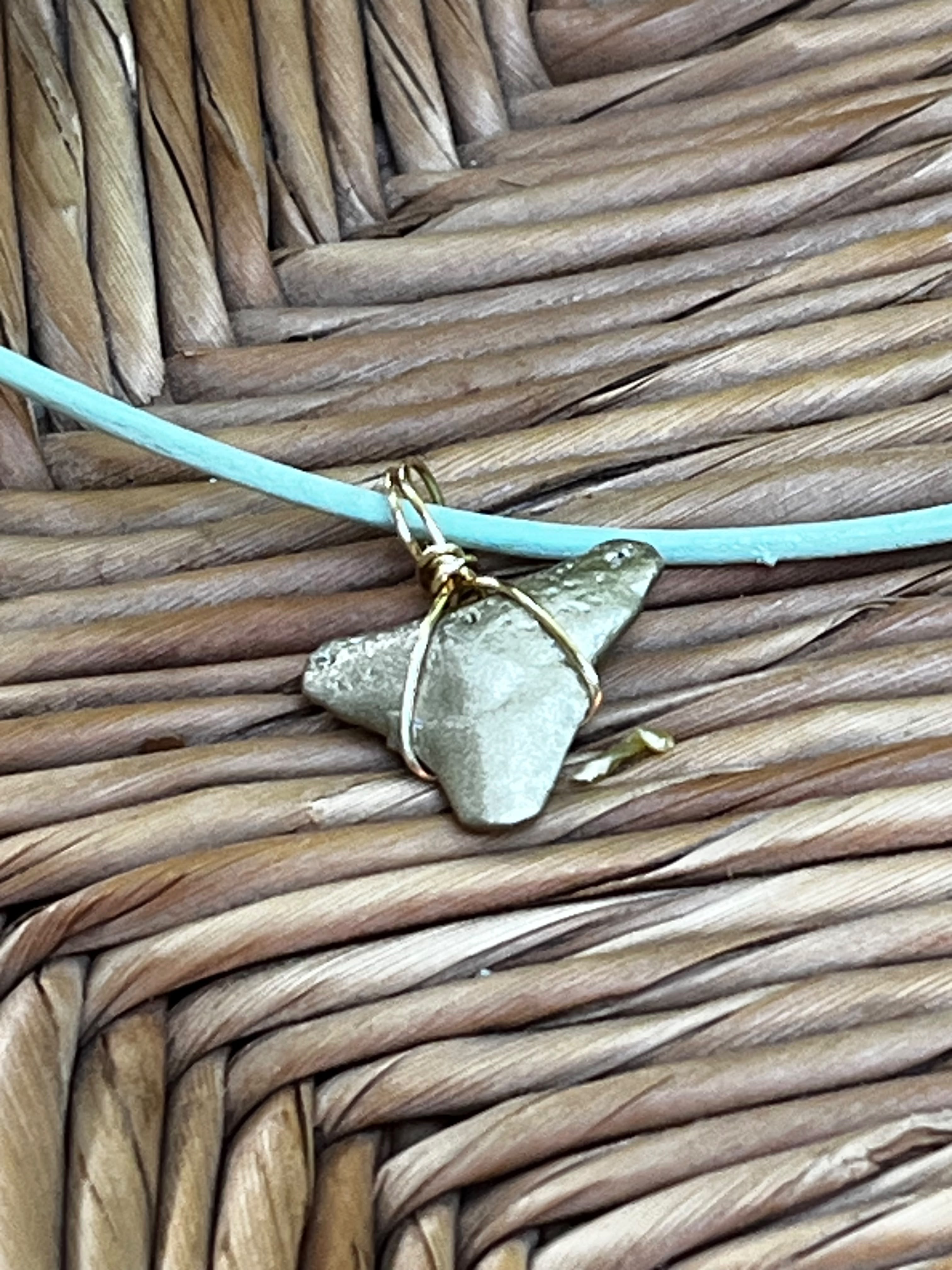 Fossil Shark Tooth Necklace on Turquoise Leather Cord | Handmade Gift Jewelry
