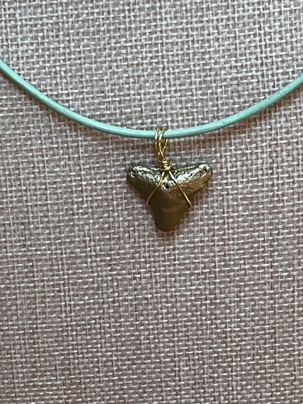 Fossil Shark Tooth Necklace on Turquoise Leather Cord | Handmade Gift Jewelry