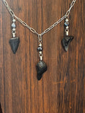 Undertow | Sterling Silver Triple Fossil Shark Tooth Necklace | One of a Kind Gift