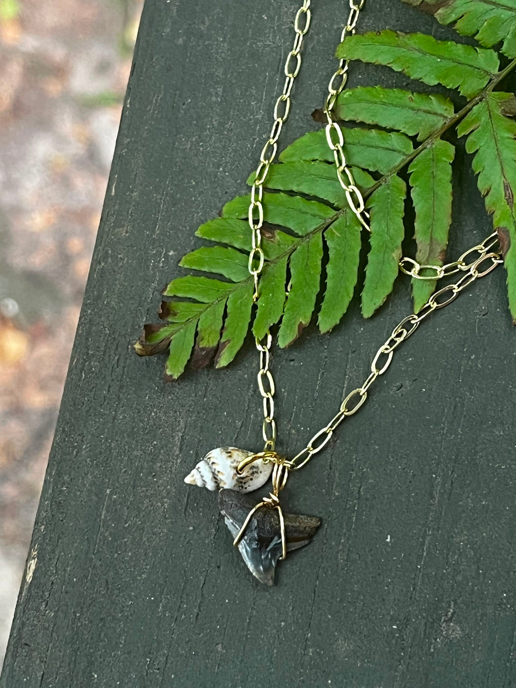 Her First Fossil | Personalized Fossil Shark Tooth Necklace with Initial Disc | Handmade Gift