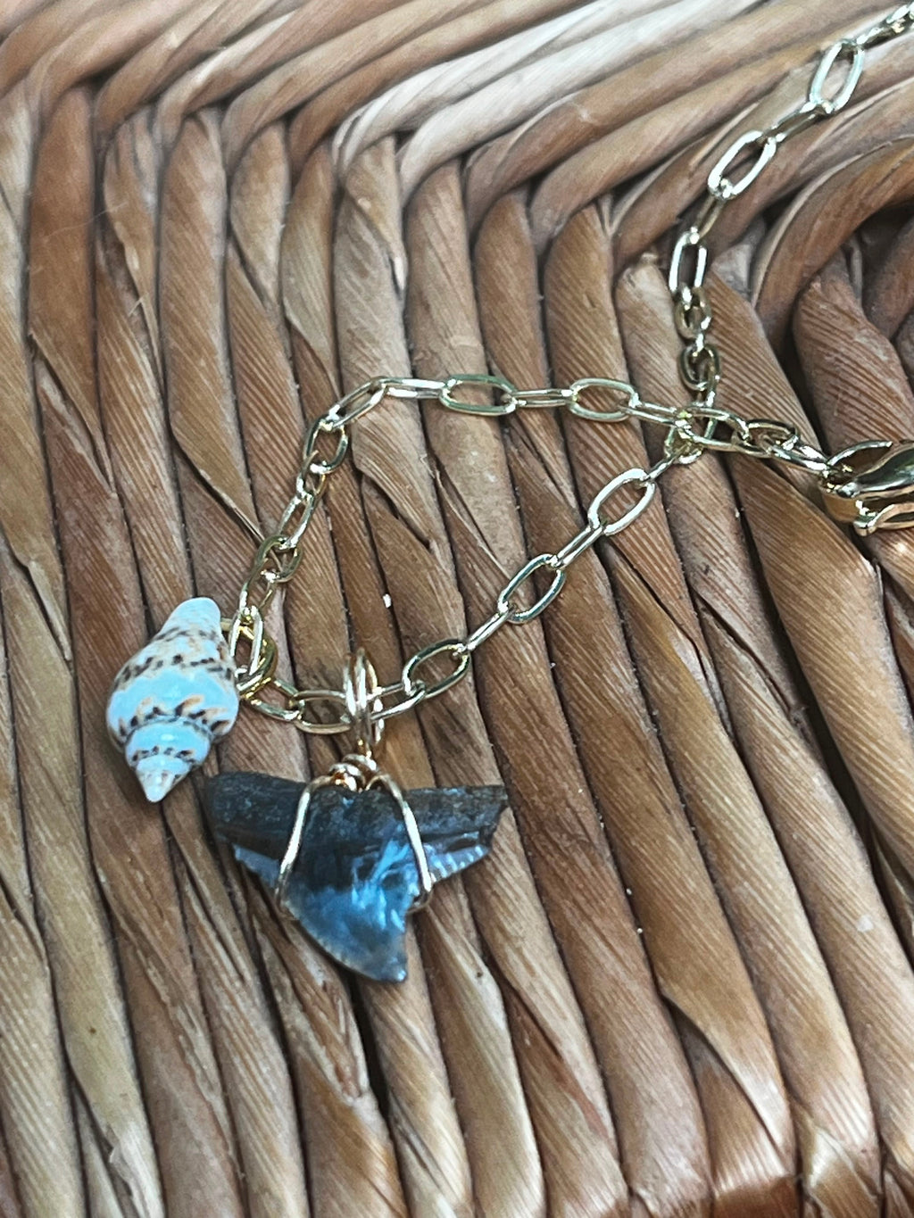 Her First Fossil | Personalized Fossil Shark Tooth Necklace with Initial Disc | Handmade Gift