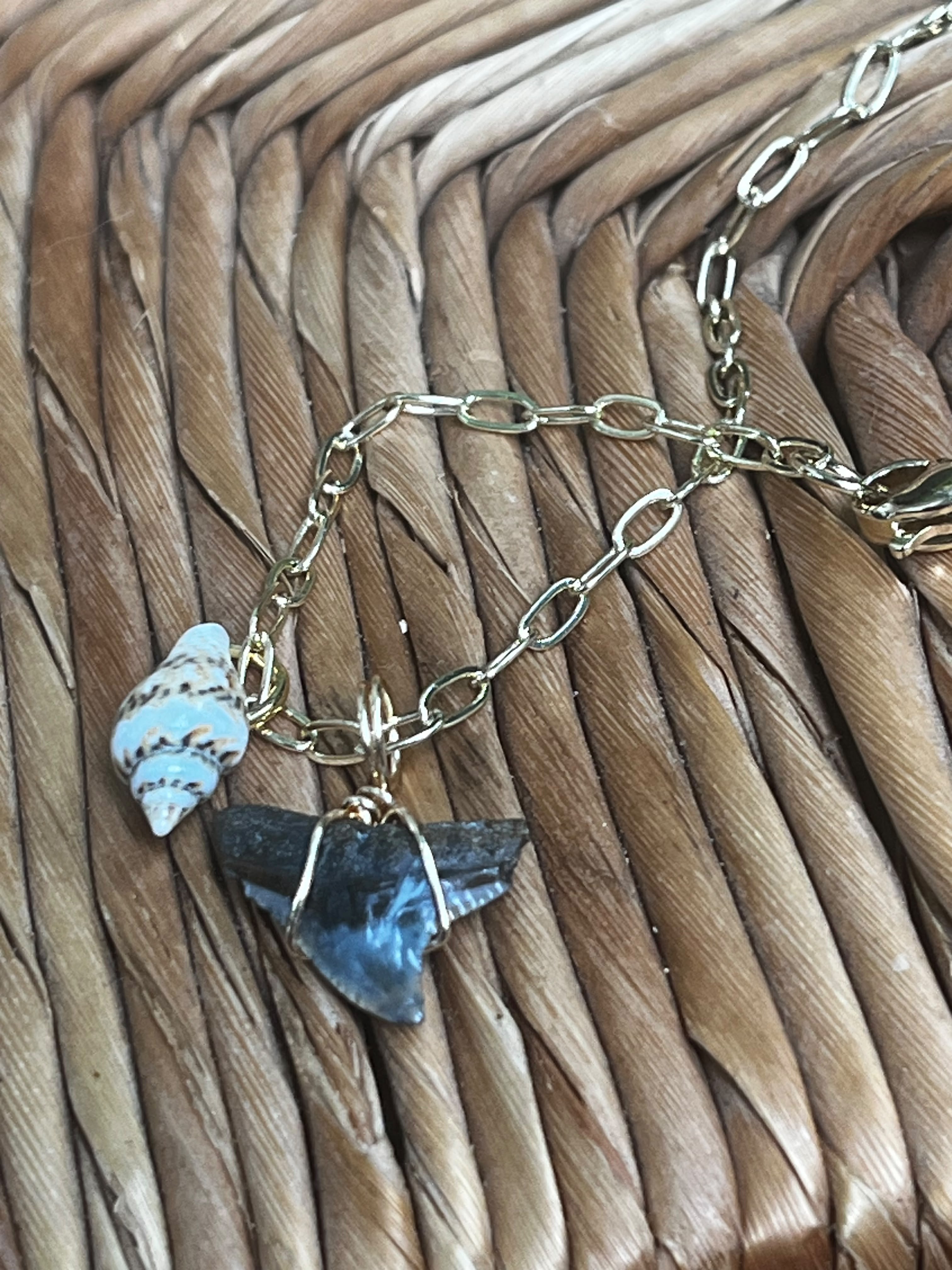 Her First Fossil | Personalized Fossil Shark Tooth Necklace with Initial Disc | Handmade Gift