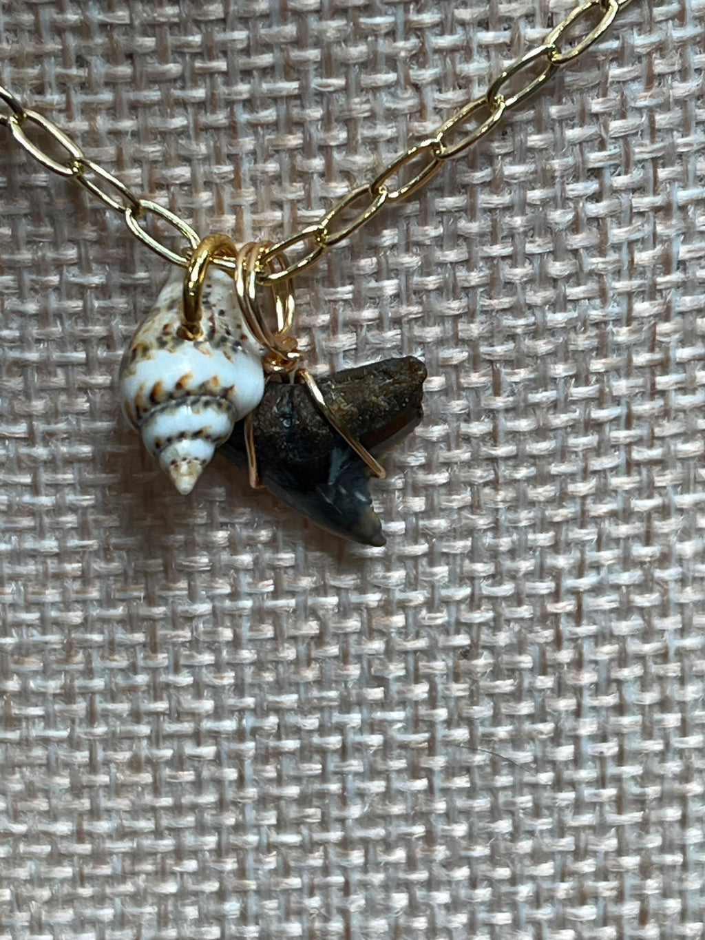 Her First Fossil | Personalized Fossil Shark Tooth Necklace with Initial Disc | Handmade Gift