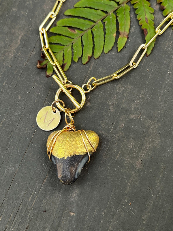 Unlocked | Gold Hand-Painted Fossil Shark Tooth Necklace | Handmade Gift Jewelry