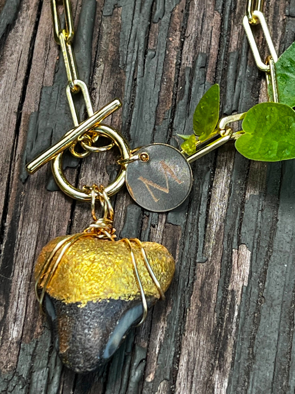 Unlocked | Gold Hand-Painted Fossil Shark Tooth Necklace | Handmade Gift Jewelry