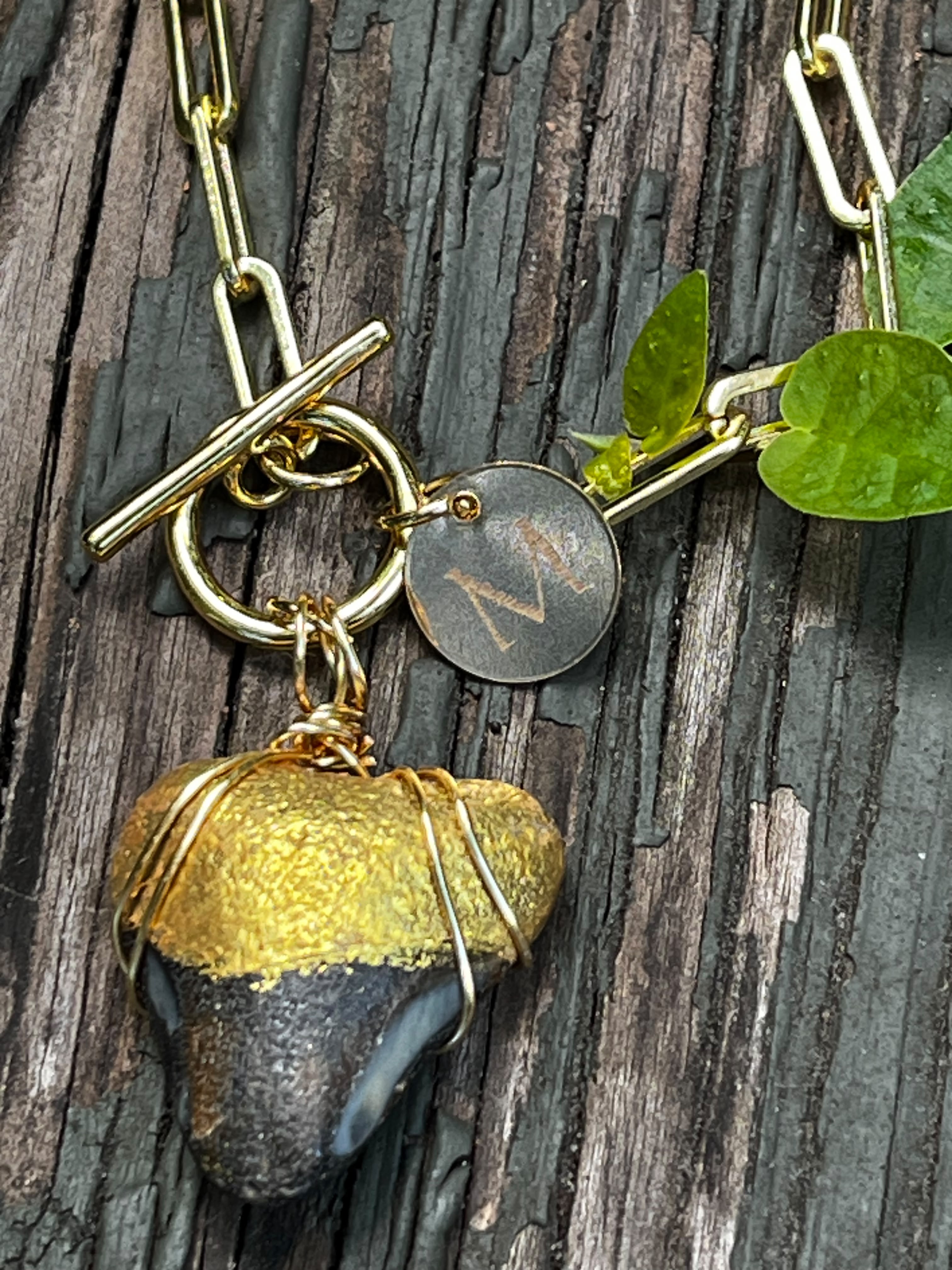 Unlocked | Gold Hand-Painted Fossil Shark Tooth Necklace | Handmade Gift Jewelry
