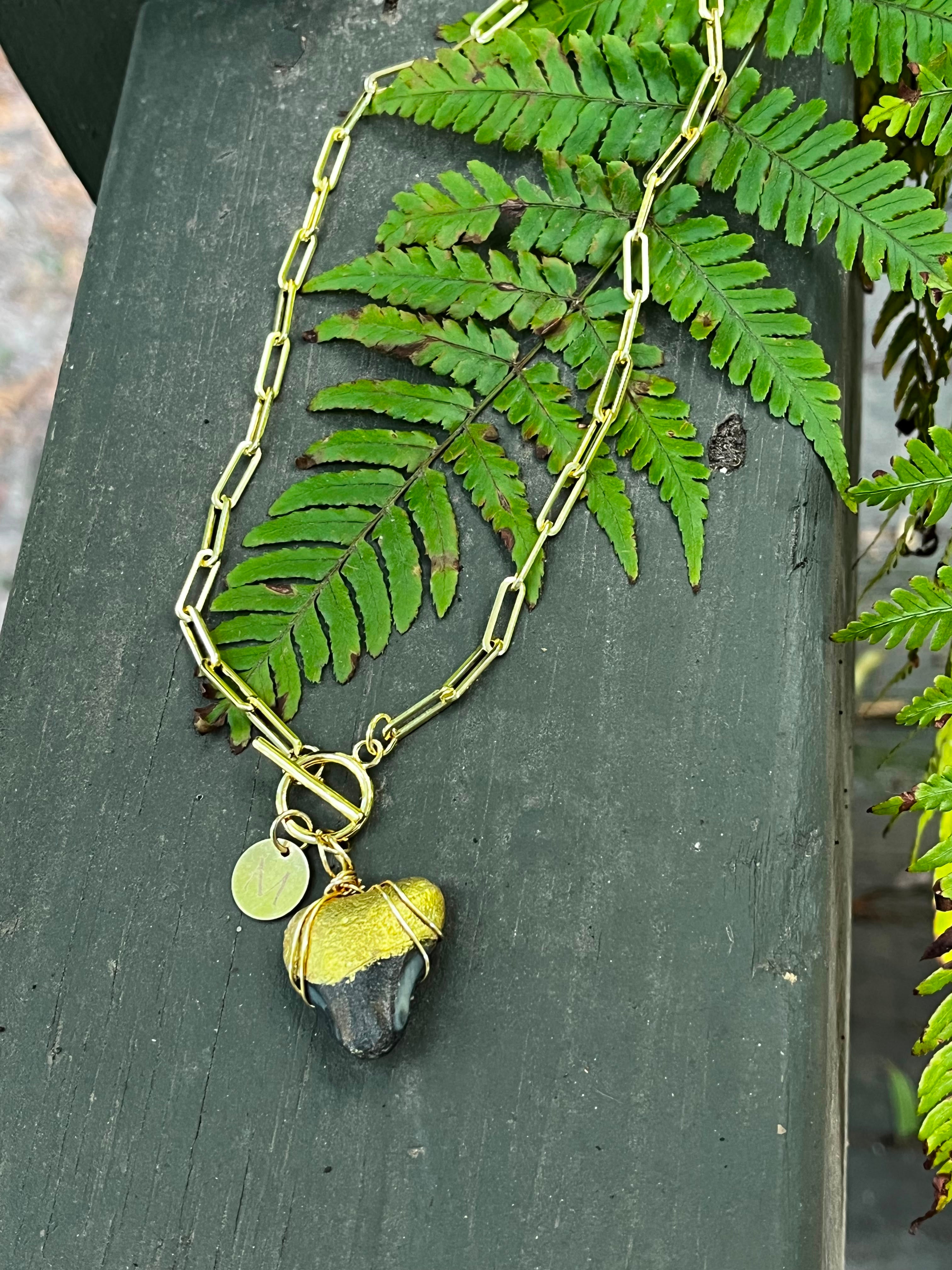 Unlocked | Gold Hand-Painted Fossil Shark Tooth Necklace | Handmade Gift Jewelry