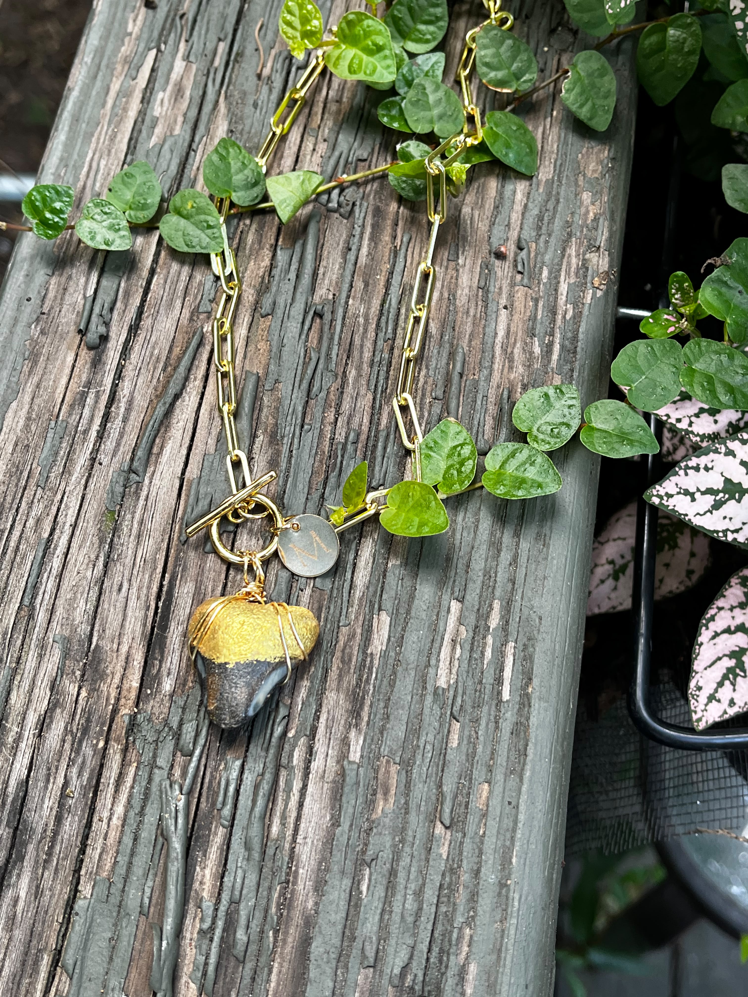 Unlocked | Gold Hand-Painted Fossil Shark Tooth Necklace | Handmade Gift Jewelry