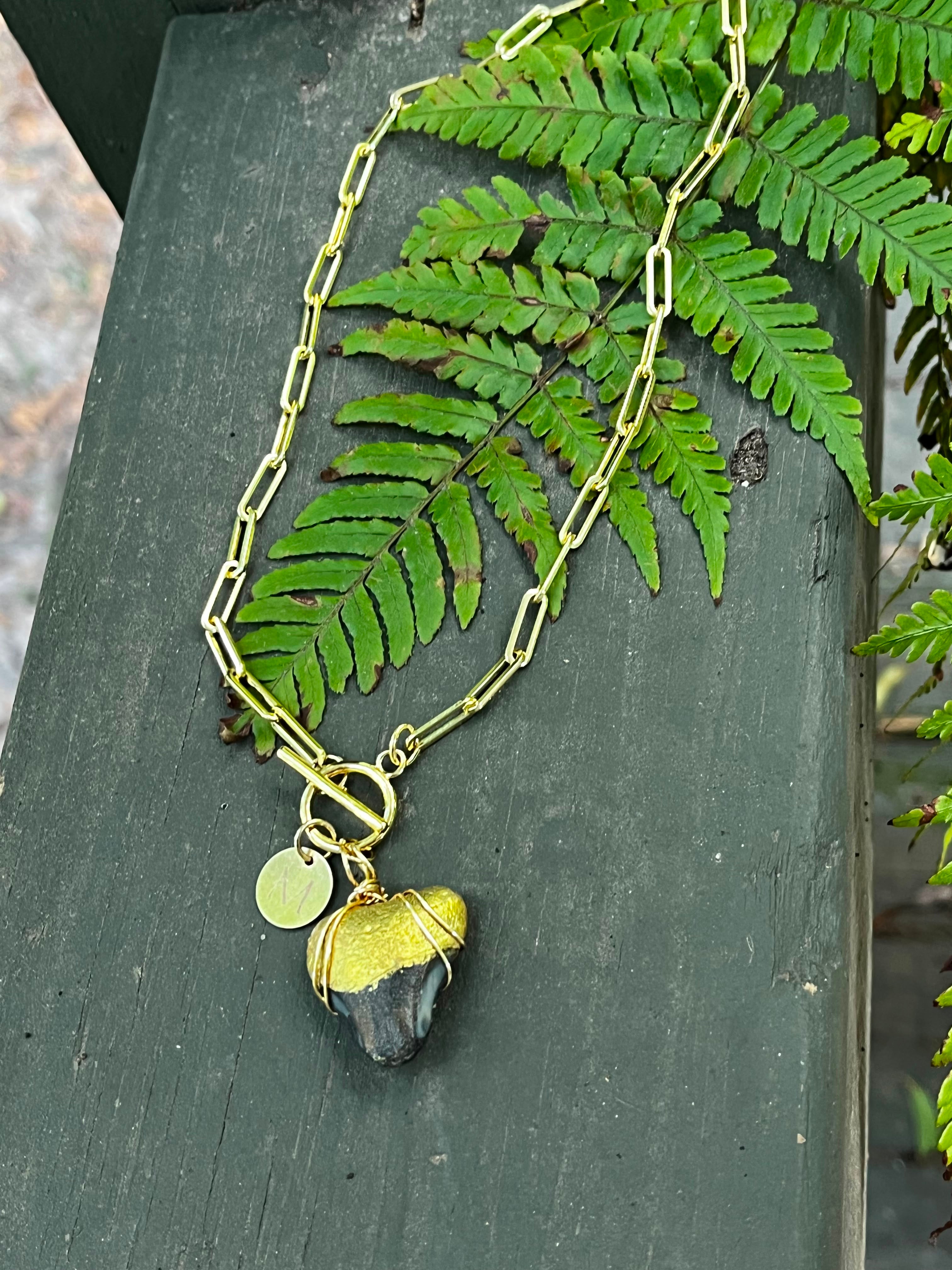 Unlocked | Gold Hand-Painted Fossil Shark Tooth Necklace | Handmade Gift Jewelry