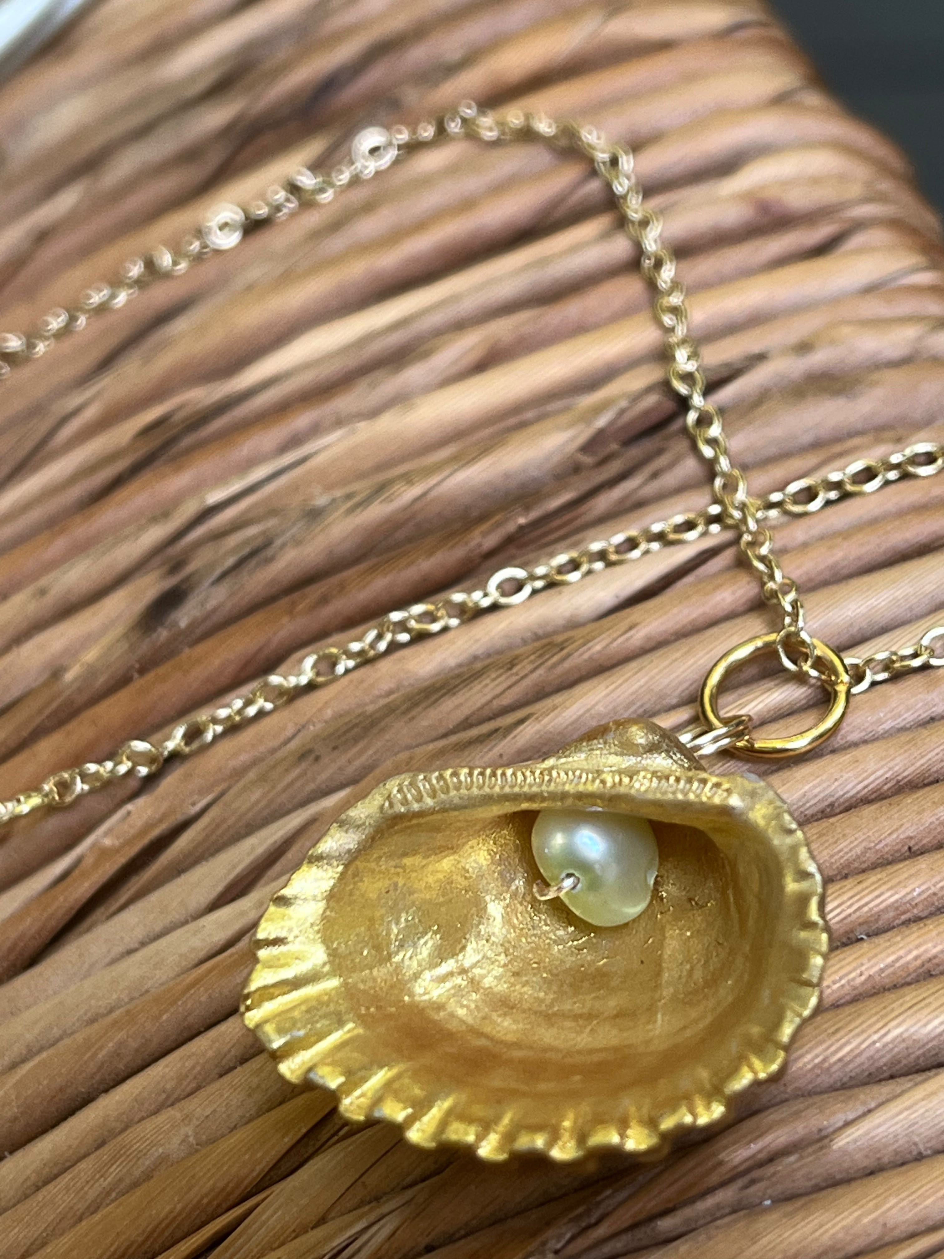 Golden Shore | Hand-Painted Gold Seashell Necklace | Handmade Gift Jewelry