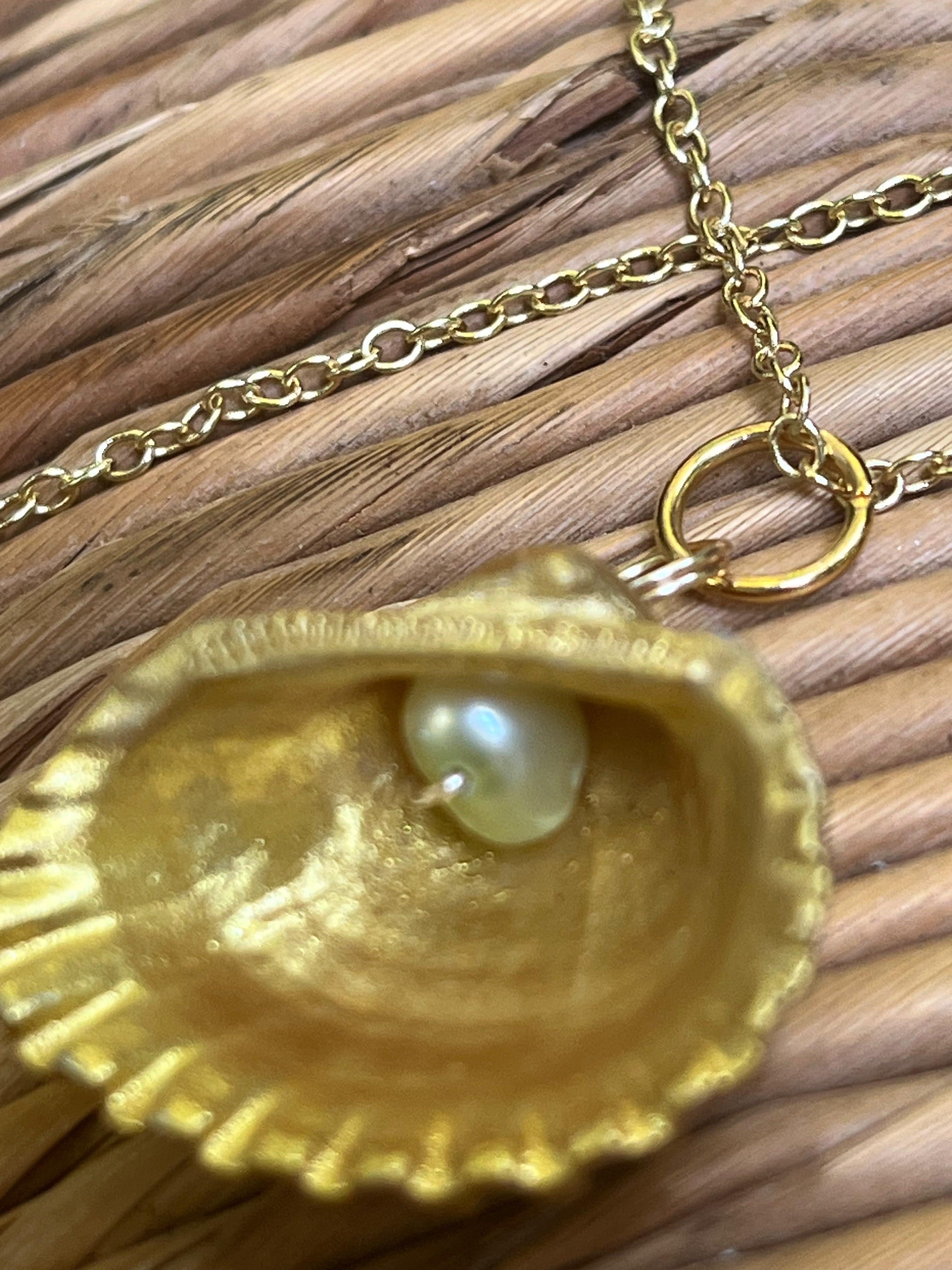 Golden Shore | Hand-Painted Gold Seashell Necklace | Handmade Gift Jewelry